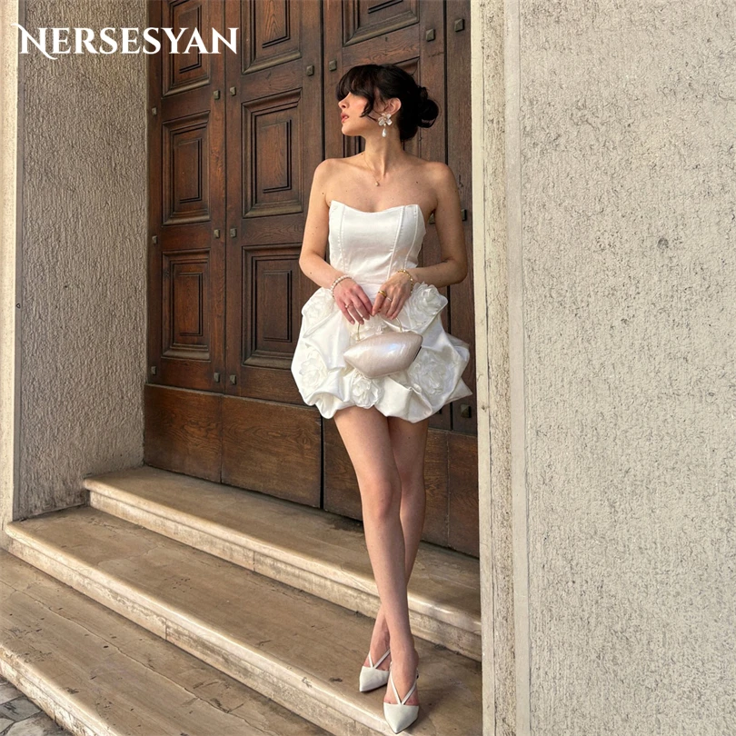 

Nersesyan Элегантные 3D цветы платья для выпускного вечера с открытыми плечами мини-оборками многоуровневые платья для гостей abito cerimonia donna по индивидуальному заказу