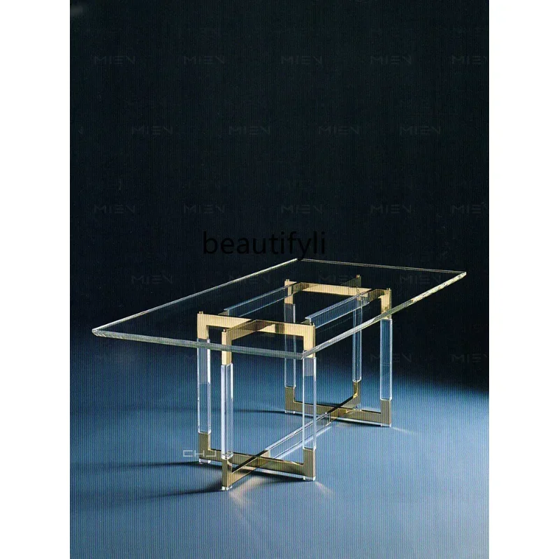 

pg46Transparent Acrylic Dining Table Stainless Steel Electroplated Champagne Gold Base Imported High Permeability Organic Glass