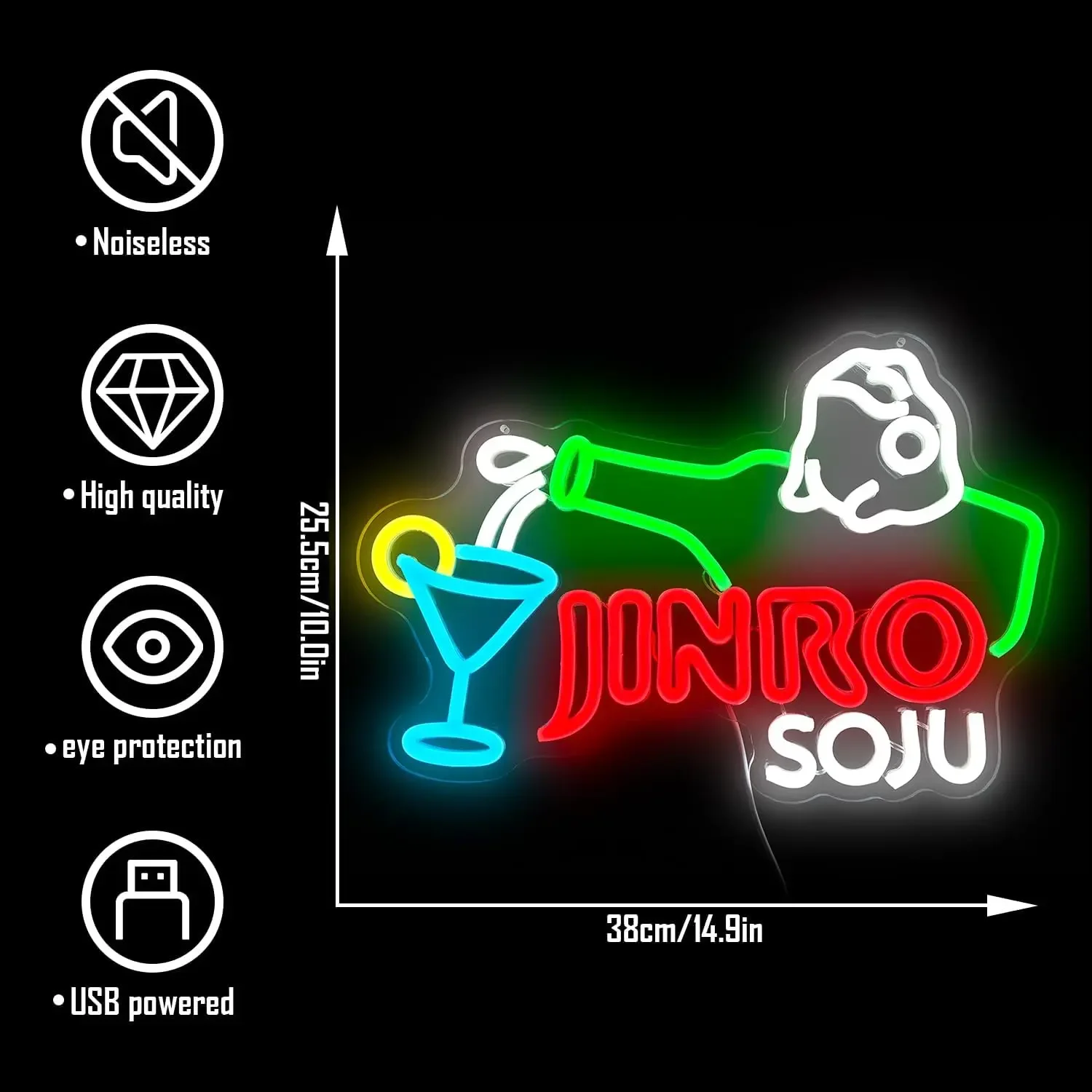 Jinro Soju Neon Sign USB LED Neon Light Dimmable for Korean Bar Pub Restaurant Soju Shop Nightclub Home Bar Man Cave Wall Decor