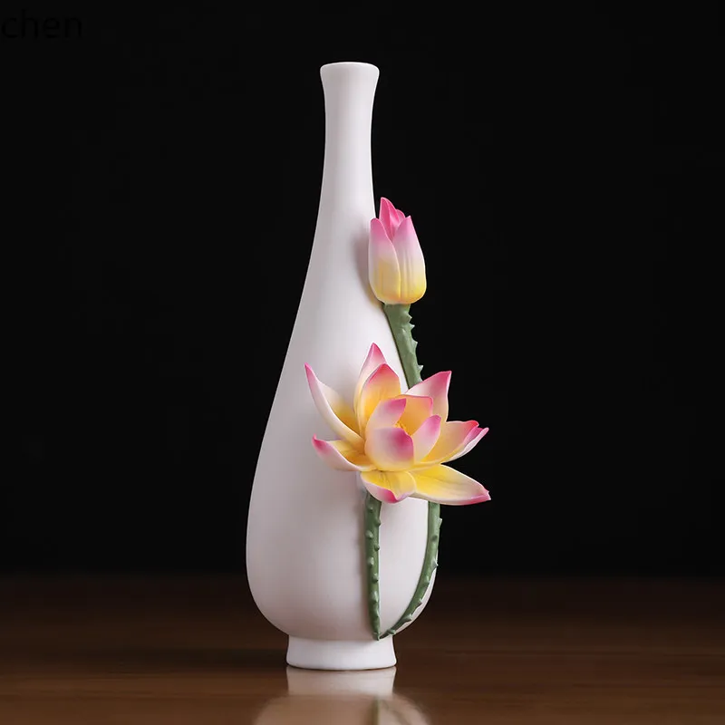 Cz ceramic lotus vase for   offerings, suitable  guanyin bodhisattva displaying  home water purification bottles decorations