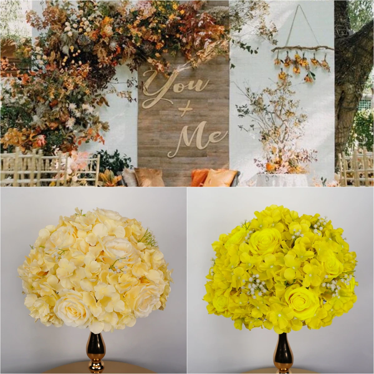 

Yellow Rose Wedding Artificial Flower Ball Table Centerpiece for Event Wedding Decor Road Lead Flower Arrangement Bouquet Props