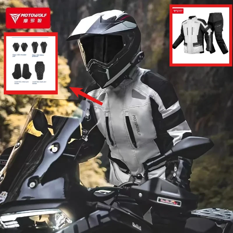 MOTOWOLF Four Seasons Warm Fall Resistant Rider Men's Biker Jacket Breathable and Waterproof Long-distance Motorcycle Set