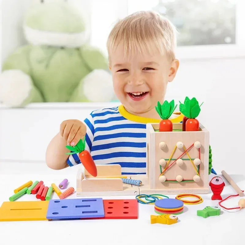 

TEMIKIDS 8 в 1, коробка для выступлений Монтессори, морковь, игрушки, детские деревянные развивающие игрушки для сортировки и сортировки форм для детей старше 1
