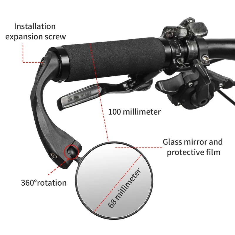 West Biking-調整可能なHD自転車バックミラー,広角バックミラー,ハンドルバープラグ,サイクリングの安全性,360度回転