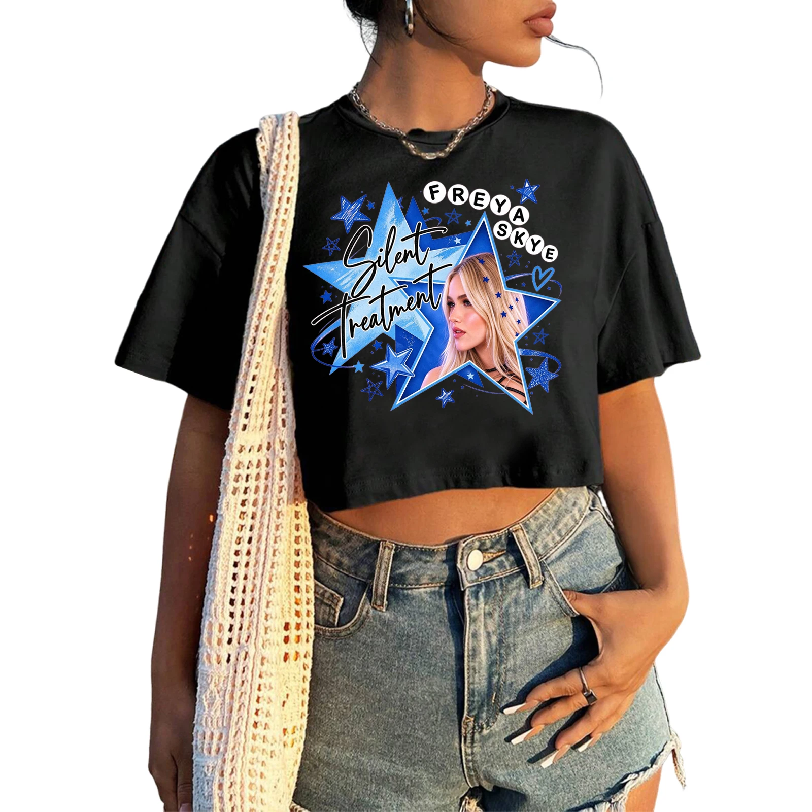 Freya Skye Silent Treatment Crop Top Women Girl Short Sleeve Stars Tour 2026 Pop Star Cropped Shirt Top