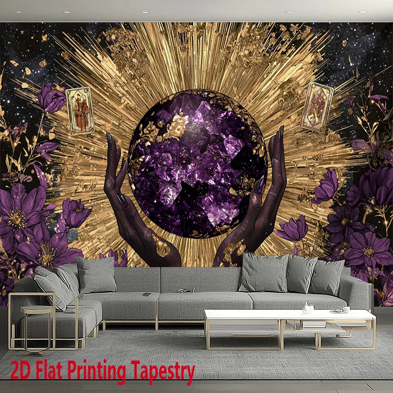 Aesthetic Cosmic Galaxy Nebula Tapestry Wall Hanging Boho Celestial Hand Print Polyester Decoration for Modern Living Room Home