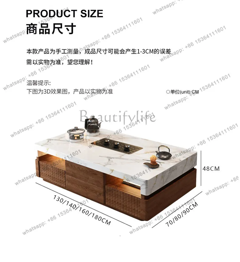 Solid wood marble Kung Fu tea several walnut home living room drinking tea table villa high sense