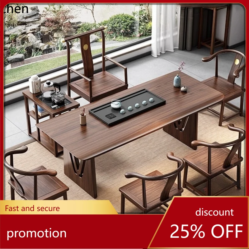 

CZ Solid Wood Large Board Tea Table and Chair Set Simple Office Home Tea Brewing Table