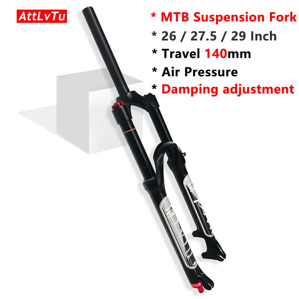 AttLvTu-Mountain Bike Air Suspension Fork, MTB 26, 27.5, 29 Inch, 140mm Travel, Rebound Adjust, Ultralight Bicycle Forks, QR 9mm