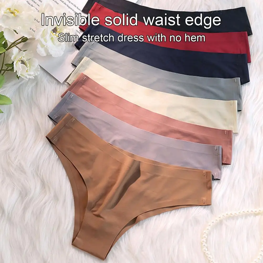 

Women's Ice Silk Panties Seamless Mid Waist Solid Color Slim Fit Thin Quick Dry Casual Underpants Lady Briefs Female Underwear