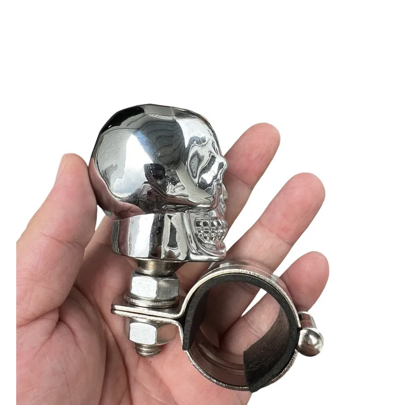 Silver Metal Skull Car Heavy Duty Steering Wheel Knob Spinner Handle Ball Universal Fit for Most Steering Wheels