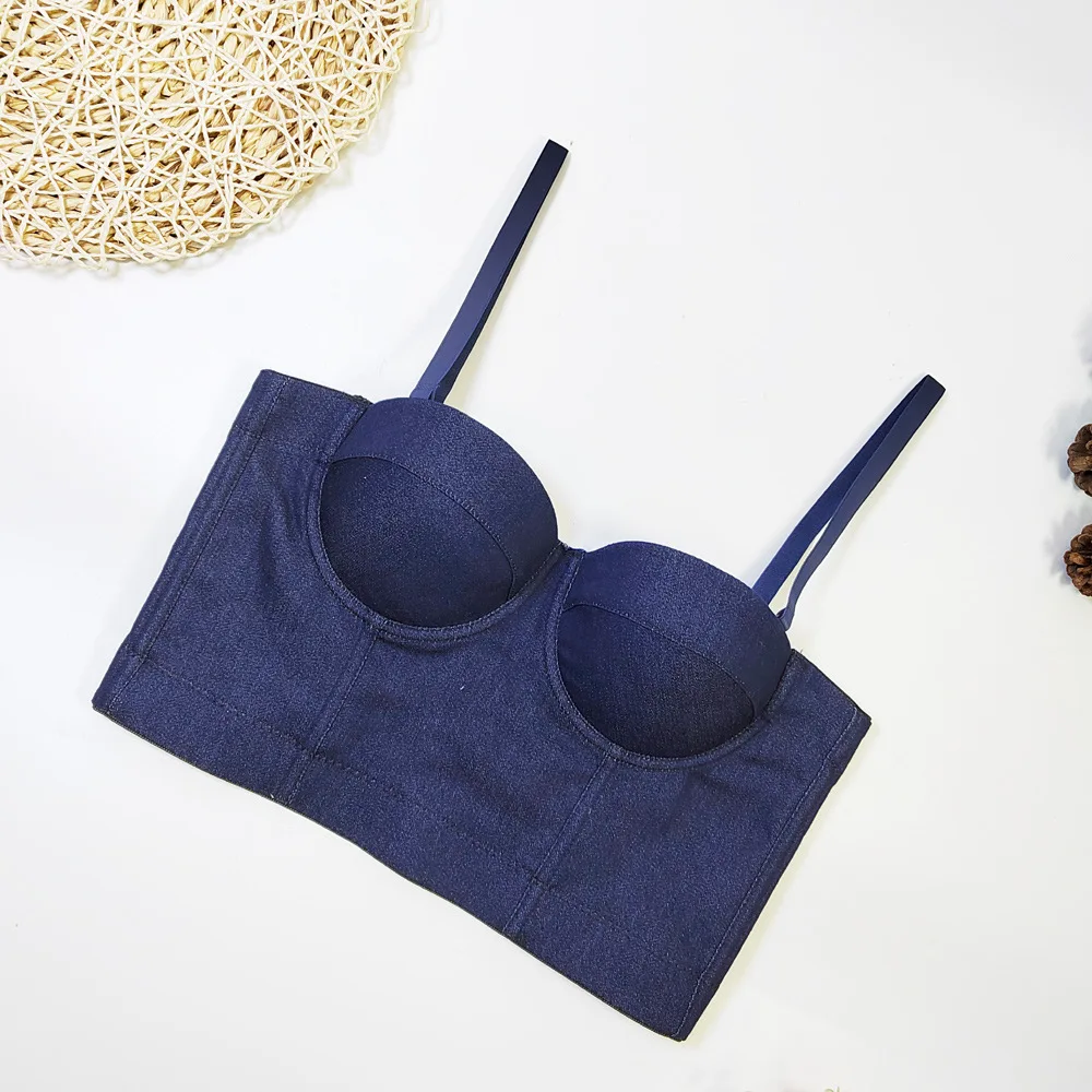 denim basic Sexy Spicy Girl Tight Bra Fish Bone Slim Fit Fashion Versatile Womens Version Gathering Tight Wearable Bra Top