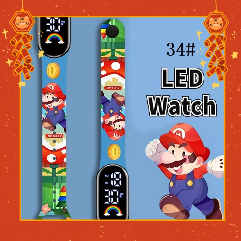 Детские часы Mario Bros, фигурки Луиджи, принцесса, персик, Йоши Боусер, детский спортивный браслет, водонепроницаемые цифровые часы Детские часы Mario Bros, фигурки Луиджи, принцесса, персик, Йоши Боусер, детский спортивный браслет, водонепроницаемые цифровые часы
