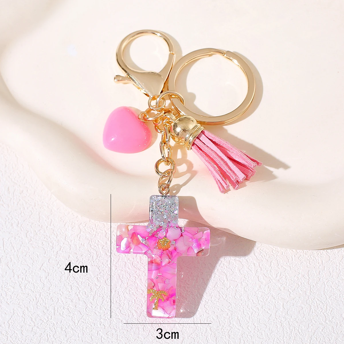 Chic Resin Cross Keychain With Tassel & Heart - Christian-Inspired, Butterfly Charm For Women's Bags & Car Keys - Perfect Gift