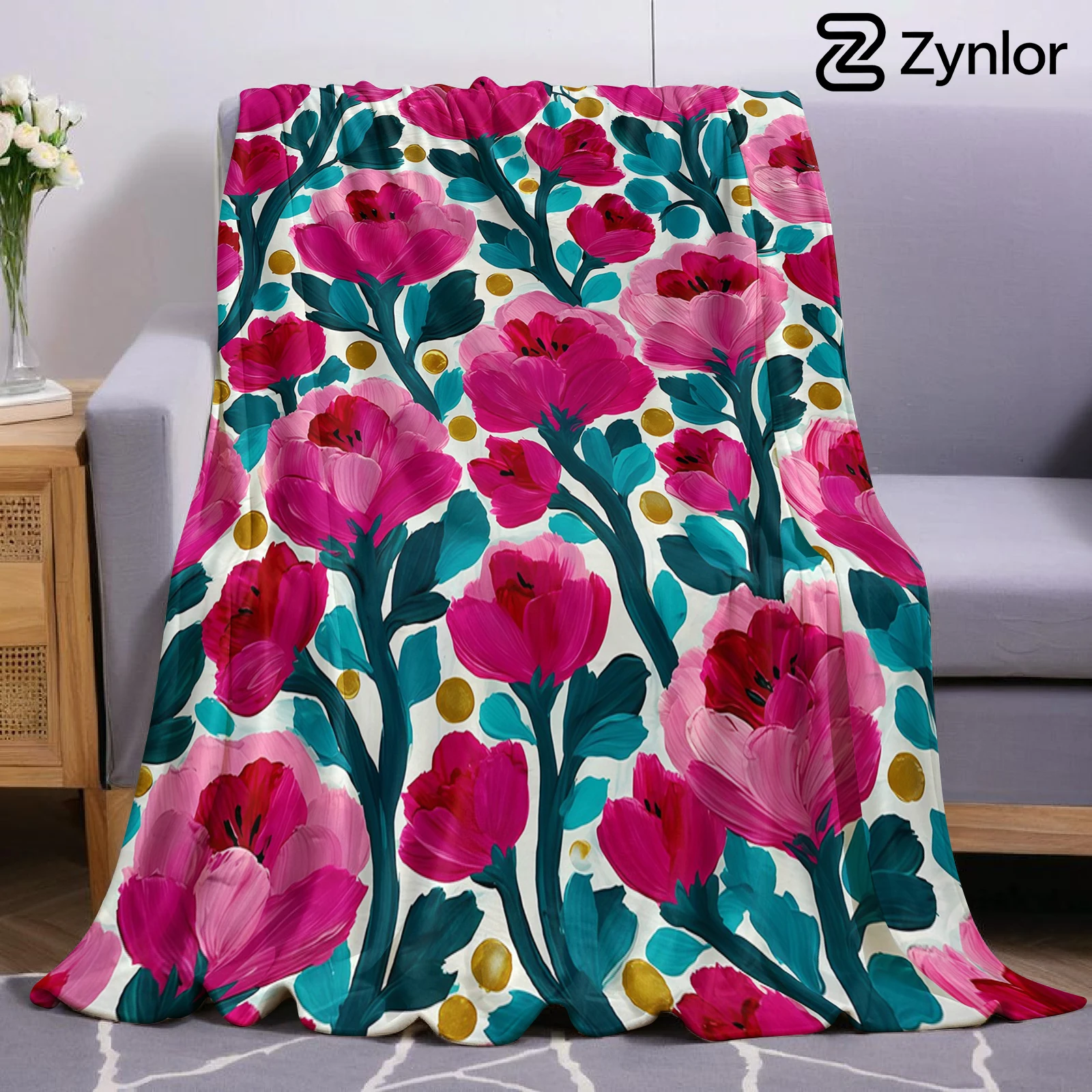 Bold Peony Art Ultra Soft Sherpa Fleece Blanket Fluffy Warm Halloween Cozy Throw for Sofa Couch Bedroom Gift All season