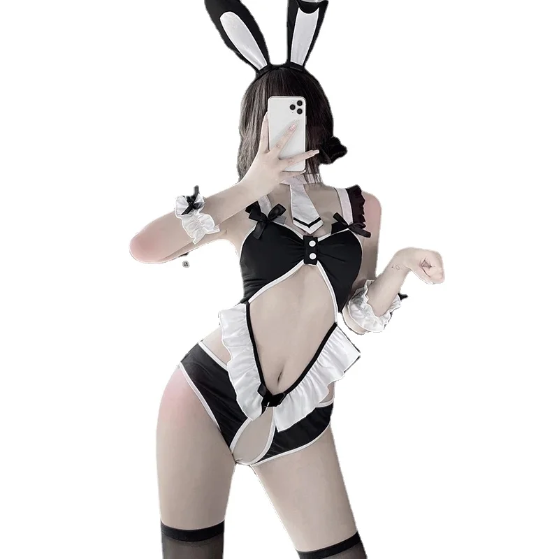 

Japanese Kawaii Bunny Girl Costume Women Sexy Cosplay Lingerie Hollow Out Maid Uniform Rabbit Bodysuit Erotic Outfit