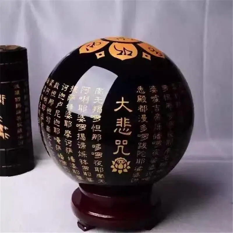 10 cm natürliche Obsidian-Kugel, toller Mitgefühl, Mantra-Herz-Sutra, natürliche Kristallkugel, Dekoration, Geschenk für den persönlichen Gebrauch – Detail 2