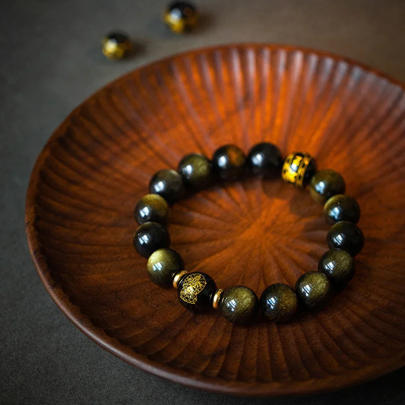 Birth Buddha Obsidian Men and Women Couple Bracelet Prayer Beads Jewelry