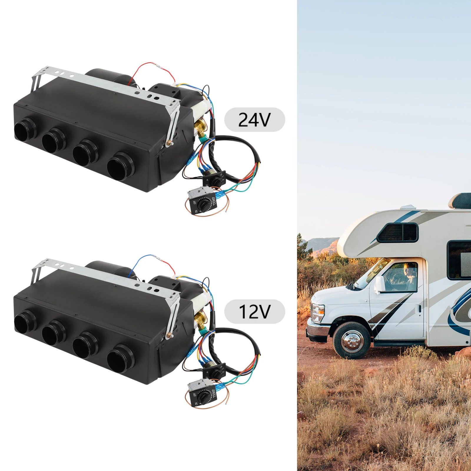 مبخر تكييف الهواء البارد الواحد 4 فتحات 12 فولت/24 فولت 3 سرعات 3300 كيلو كالوريتي/ساعة للشاحنات RVs مركبات البناء الزراعية