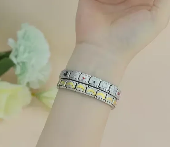 2025 موضة الذهب والفضة ختم نمط القلب الأميرة تاج الملاك ستار الإيطالية السحر 9 مللي متر الفولاذ المقاوم للصدأ سوار لتقوم بها بنفسك مجوهرات #1