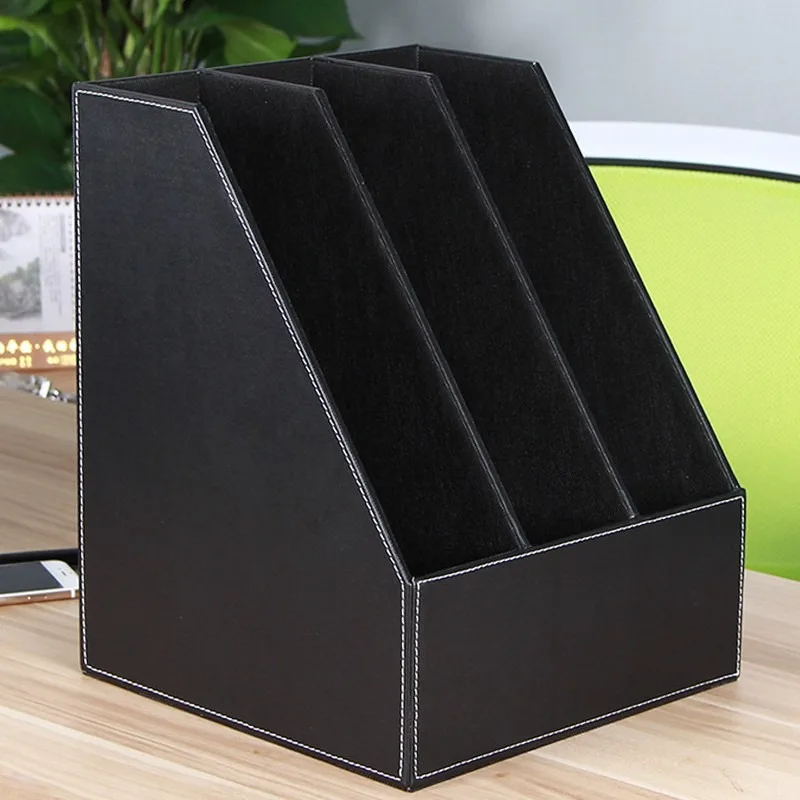 Desktop Leather Bill File Holder Fashion Data Organizing Rack A4 File Management Rack Three Rows of Book Stacks