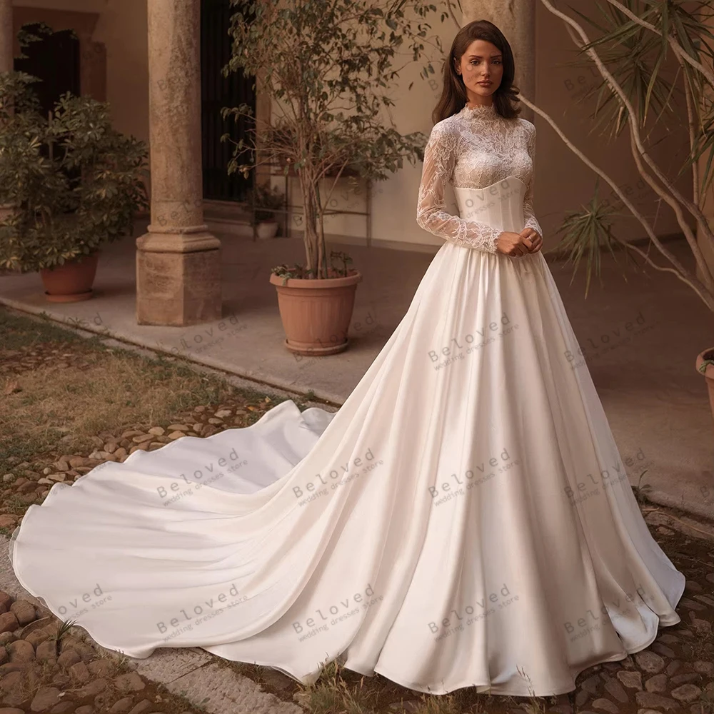 

Luxury Wedding Dresses Gorgeous Bridal Gowns Lace Tiered Robes Detachable Train Full Sleeves Vestidos De Novia Customized 2026