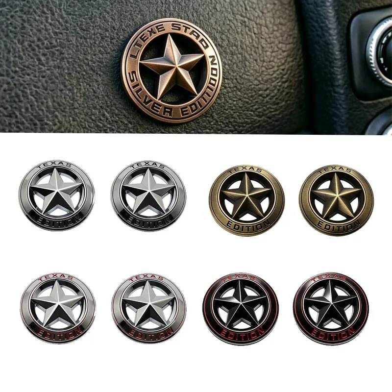 3D Metal Texas Edition Lone Star Car Badge 3.5cm Round Emblem Sticker Universal Car Interior Exterior Decoration For SUV Truck