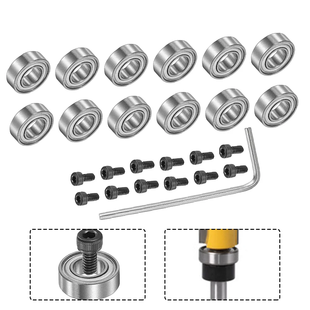 12pcs Bearing Accessories Kit Smooth Precise Routing Tools Router Bit Rotates Sturdy Bearings Power Tools Replacement Parts