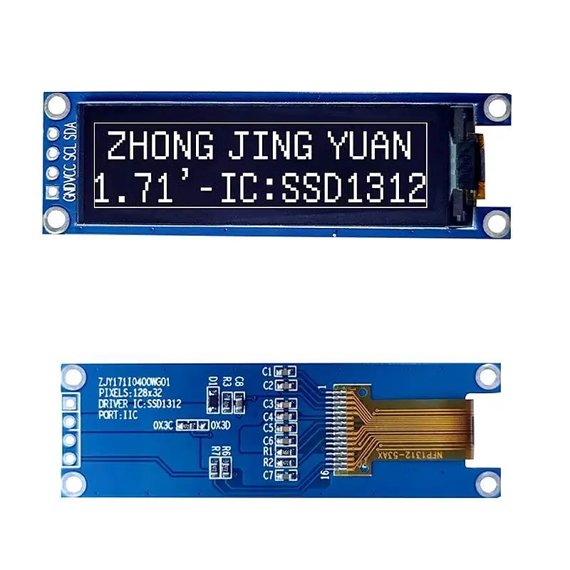 1.71 inch OLED display 12832 OLED display 128x32 screen SSD1312 driver IIC interface: