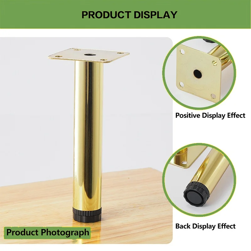 

4 PCS Golden Fixed Cylindrical Furniture Legs - Polished Gold, Height Adjustable, Suitable for Cabinets, Sofas, Chairs, Tables