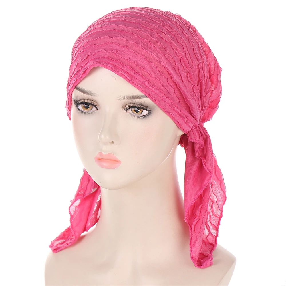 New Women Pre-Tied Turban Beanies Skullies Arab Hat Headwrap Turban Bonnet Headwear Headscarf Hijab Muslim Chemo Cap Hair Loss