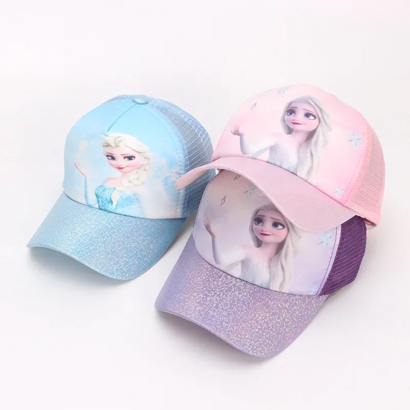 Disney Frozen Elsa Princess Children\'s Baseball Cap for Girls Hats Sunscreen Hat Cute Cartoon Breathable Mesh Surface Kids Caps