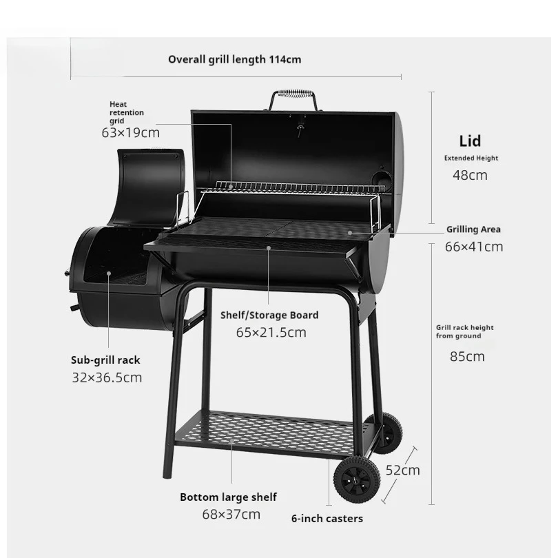 Portable Outdoor Smoky Charcoal Grill with Partitioned Cooking Zones Insulation Area/Grill Area Home and Party Special BBQ Grill