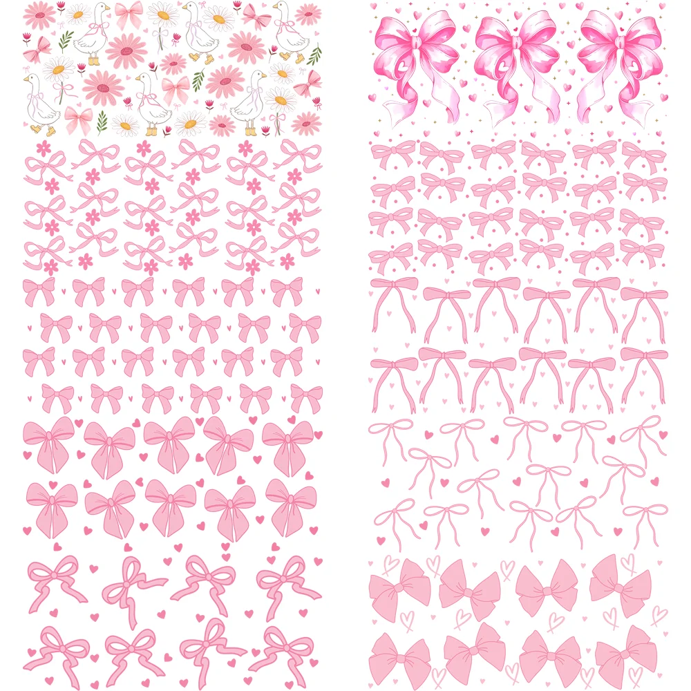 Pink Bow Pattern Series UV DTF Transfer Stickers For 16oz Glass Bottle Can Cup Wraps Cartoon Bowknot Image Cup Wraps
