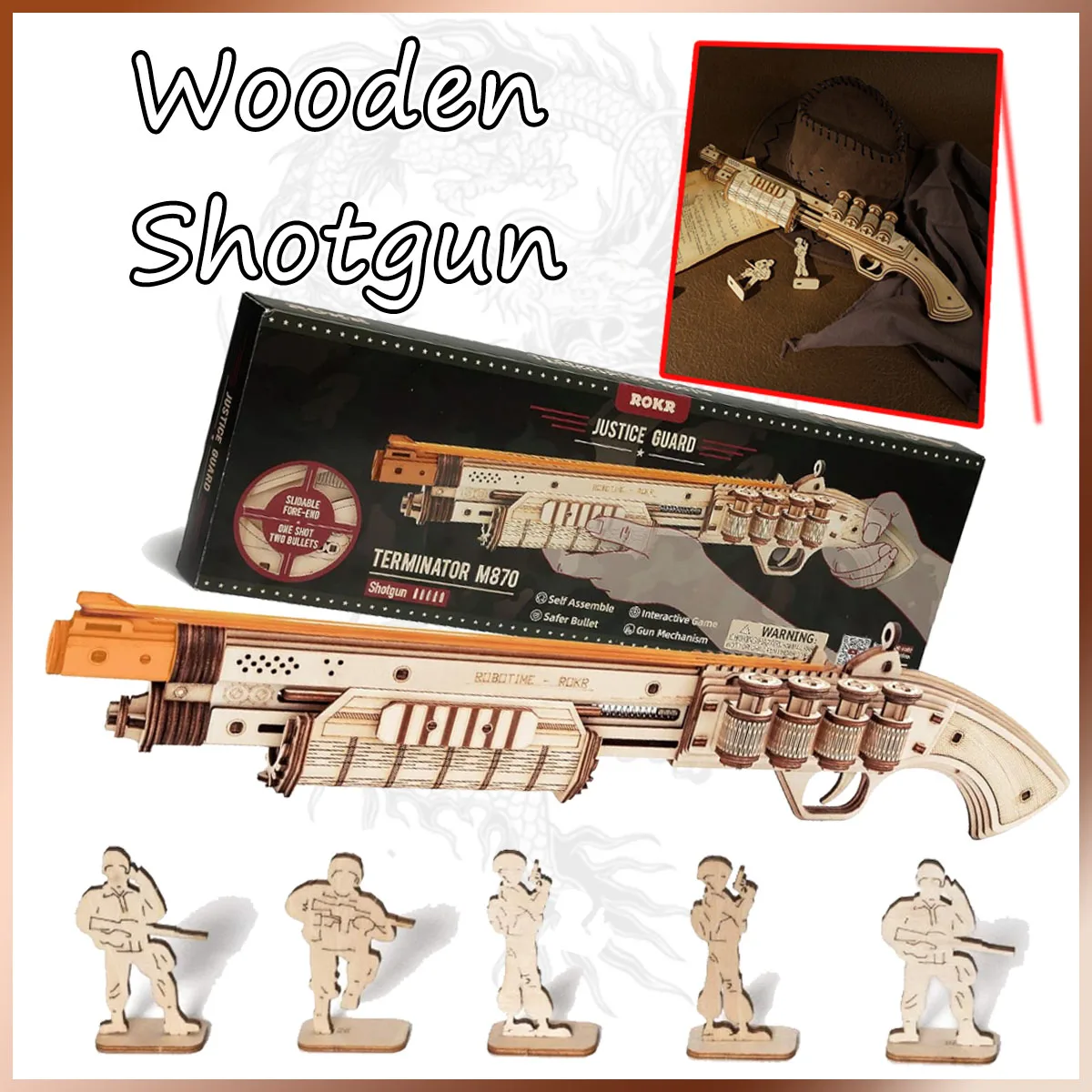 3D Wooden Puzzle Rubber Band Toy Shotgun Model Wood Crafts Puzzles for Adults toy for Adults to Build Gift for Friends&Family