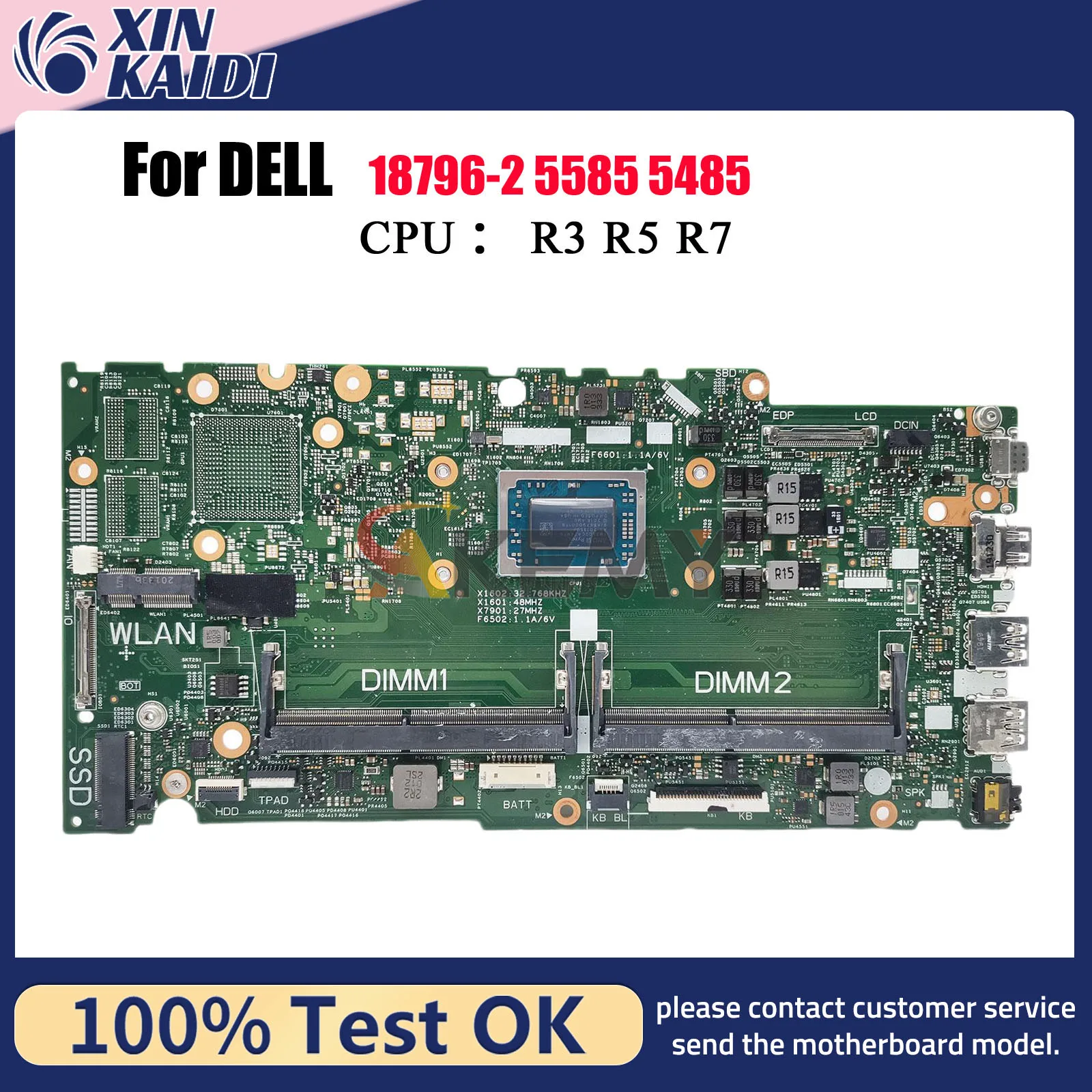 

Материнская плата для ноутбука Dell Inspiron 15 5585 5485 18796-2 с процессором R5 R7 0FNM6F CN-004JF3 DDR4, 100% протестировано, ОК