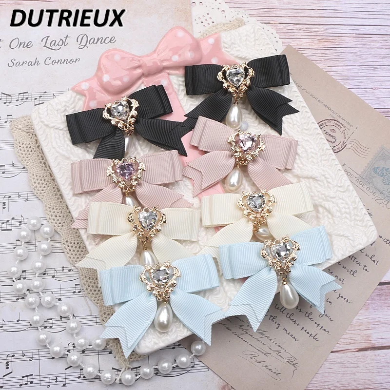 

Japanese Style Sweet Cute Mine Hair Accessories Rhinestone Love Pearl Pendant a Pair of Hairclips Side Clip Barrettes Women