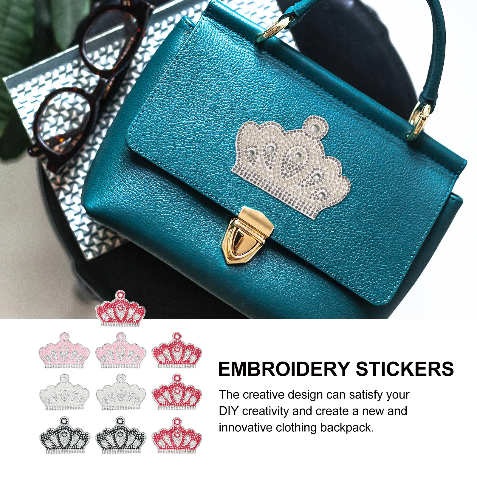 

10 pcs Crown Shape Pearl Stickers Self-Adhesive Embroidery Patches For Clothes Jeans Backpacks Decor Rhinestone Decals