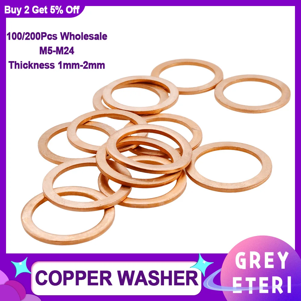 M5 M6 M8 M10 M12 M16 M18 M20 M22 M24 Pure Copper Solid Washers Automobile Motorcycle Oil Sump Plug Sealing Gasket Spacers Washer