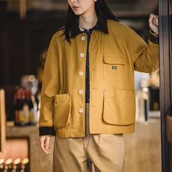 Maden Vintage Corduroy Patchwork Jacket for Women and Men Michigan Workwear Tops Hunting Jacket Unisex Stand Collar Tops