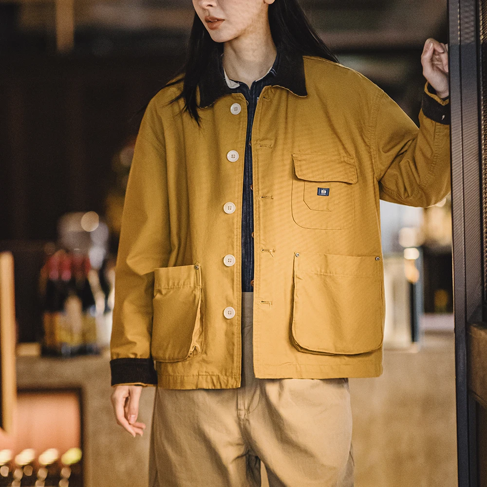 Maden Vintage sztruksowe patchworkowa kurtka damskie i męskie bluzki robocze Michigan kurtka myśliwska stójki Unisex