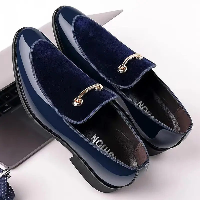 

Korean Style Breathable Splicing Men's Formal Shoes Slip-on Round Toe Clothing High Quality Fashion Italian New Social Shoe Male