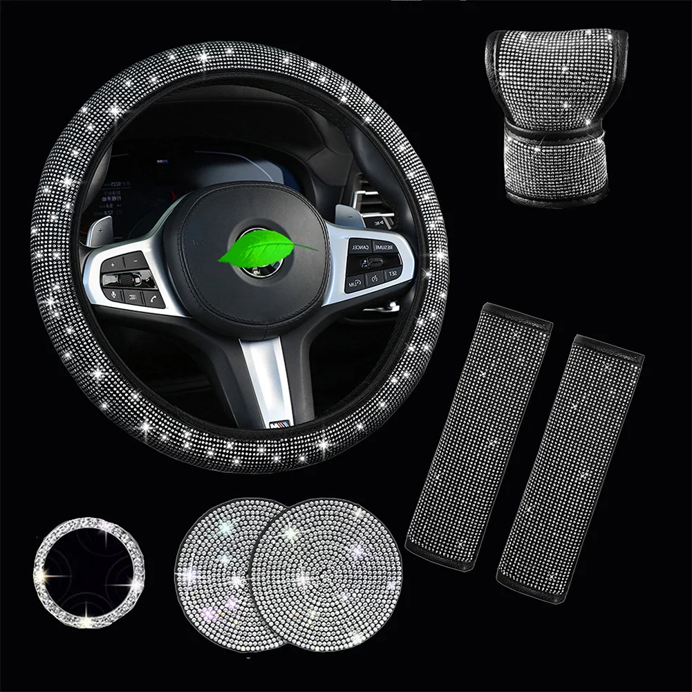 

1 Set Car Steering Wheel Cover Protector Anti-Slip Gear Shift Collar Cover Hand Brake Cover Car Cup Holder Coaster Mat