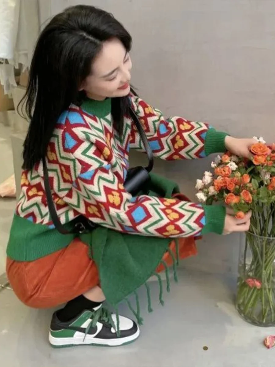 Retro f Rock Set Damen Winter Einzelstück Set Farbe Blo rund Ne Pullover Schlankheits Cord Split Rock Faion Set