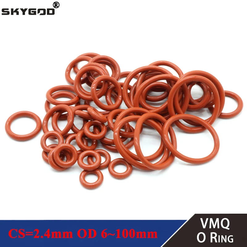 

10Pcs VMQ O Ring Gasket CS 2.4mm OD 6 ~ 100mm Waterproof Washer Silicone Rubber Insulate Round O Shape Seal Red Food Grade