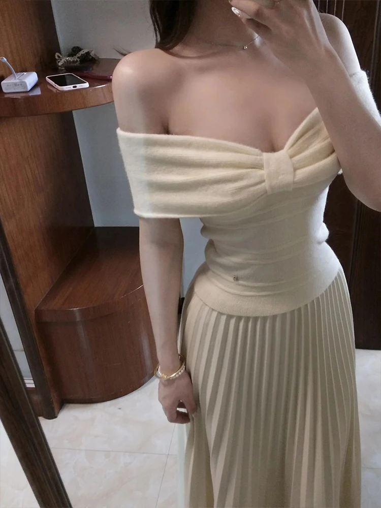 Spring Date Night Outfit Ele Gentlewoman  Knot Tube Top f Skirt Two Piece Set Long Sve Hoodie Sle