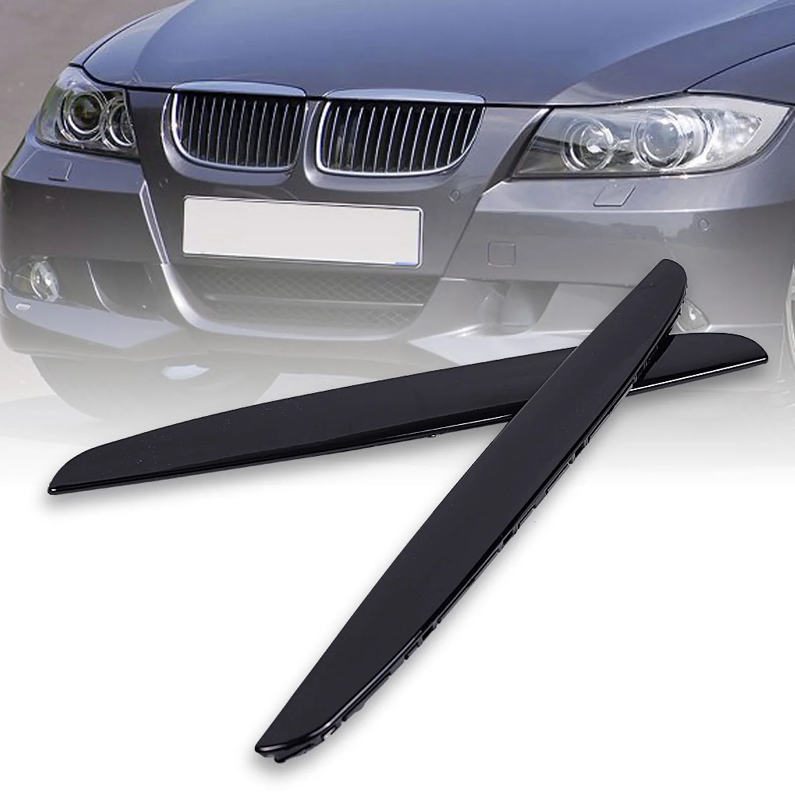 

runmade Pre-facelift Front Bumper Kidney Grille Center Grill Eyelid Black for 2005 2006 2007 2008 BMW E90 3 Series Sedan