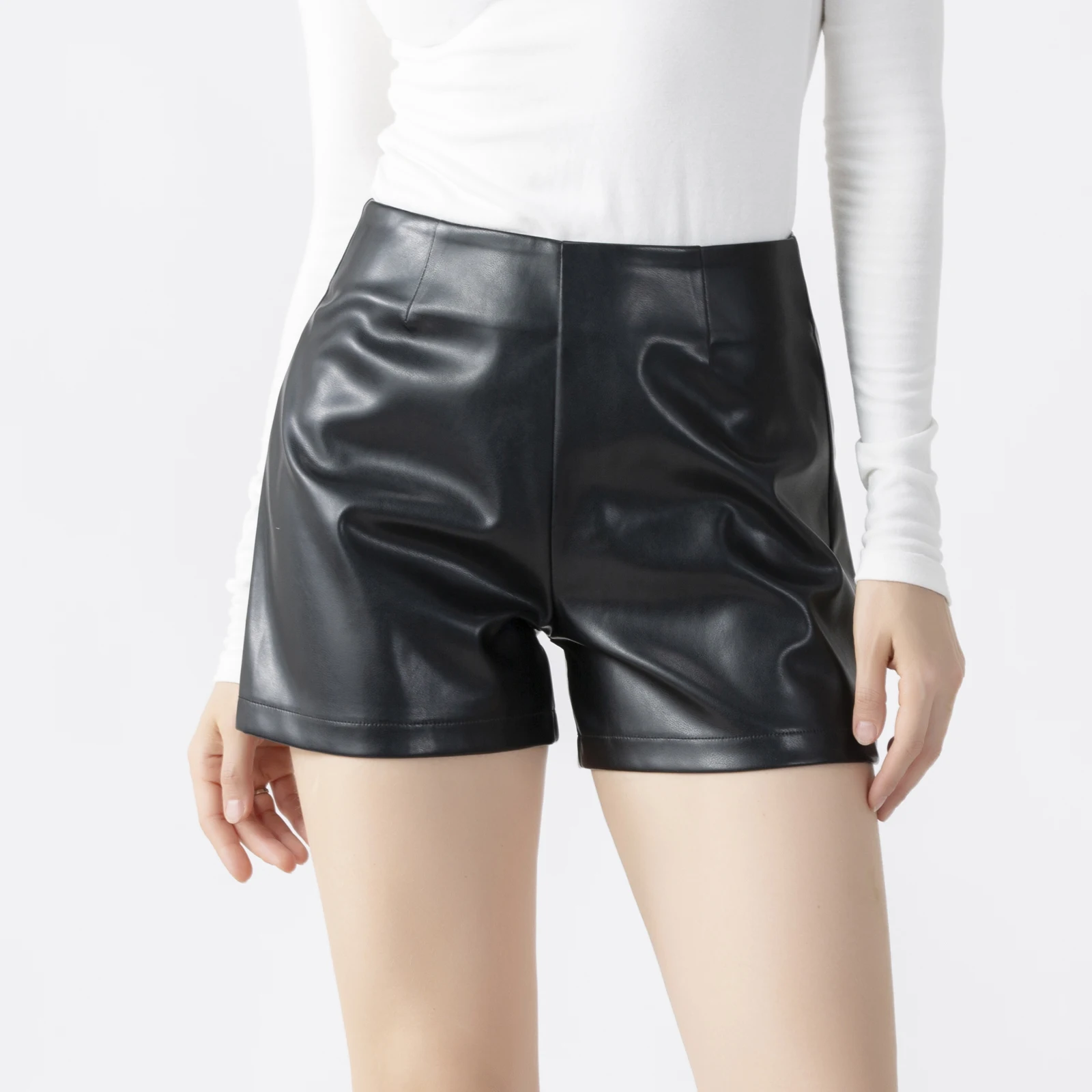 

Женские шорты из эластичной искусственной кожи с высокой талией - горячий стиль с подтяжкой ягодиц