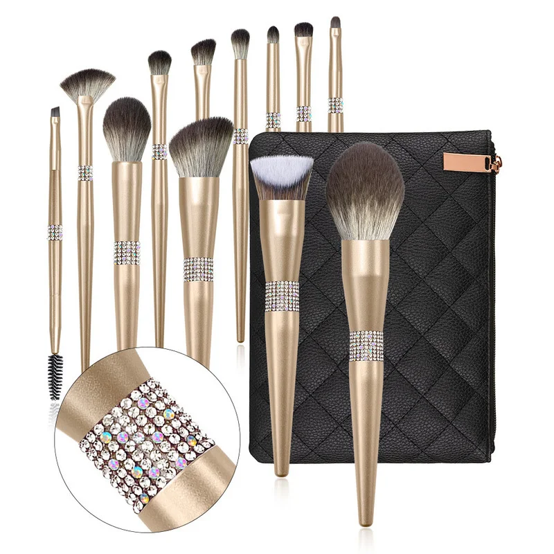 

12pcs/set Makeup Brushes Set High Quality Champagne Diamond Cosmetics Powder Foundation Blush Eyeshadows Crease Brush