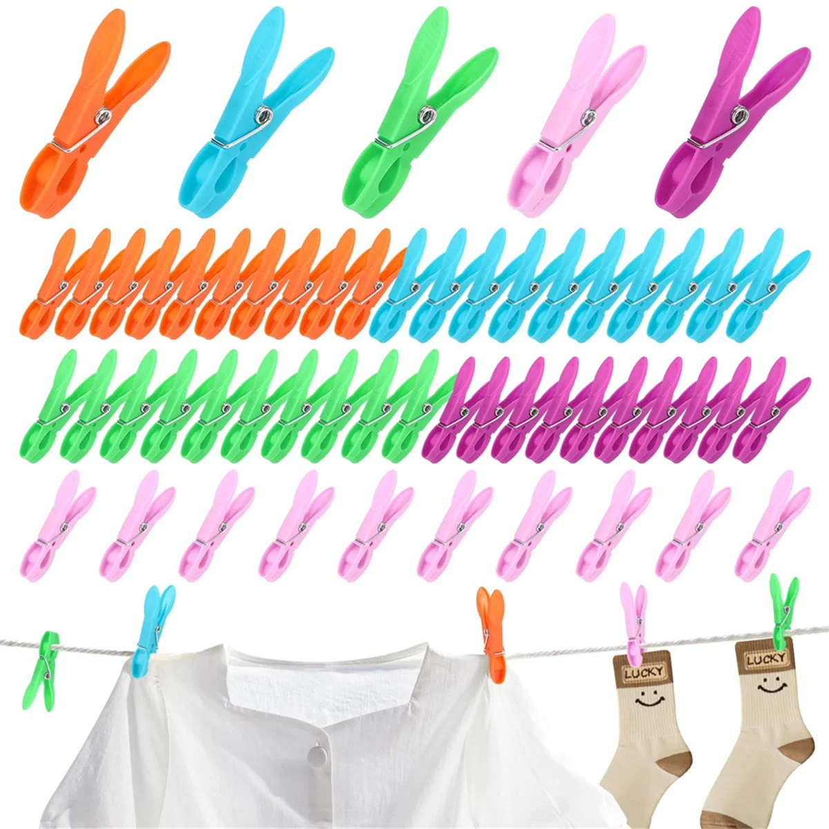 

Pack of 50 Clothes Pegs,Clothes Pegs Without Imprint,Clothes Pegs Plastic Strong Grip Clothes Pegs for Clothesline,Towel